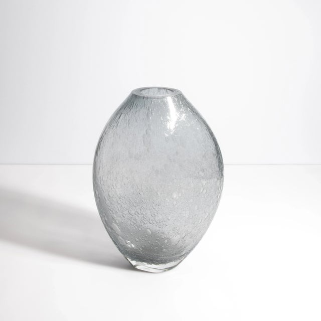 Modern Hand Blown Murano Cloudy Vase in Grey With Bubbles Medium For Sale - Image 3 of 9