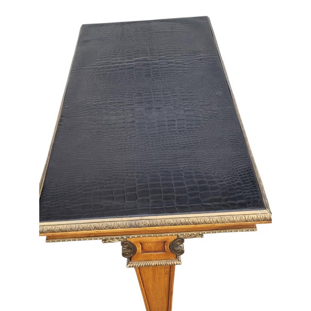 1940s French Satinwood Console Table With Alligator Leather Top For Sale - Image 10 of 15