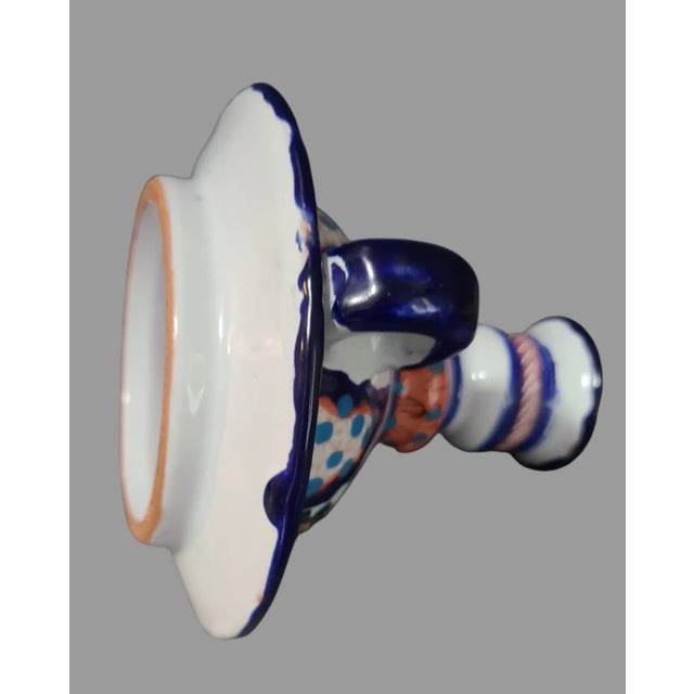Ceramic Vintage Hand Painted Colorful Terra-Cotta Mexican Talavera Chamber Candle Stick For Sale - Image 7 of 8