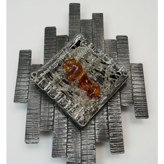 Metal Mid-Century Modern Brutalist Style Wall Lamp in Wrought Iron and Glass, 1970s For Sale - Image 7 of 13
