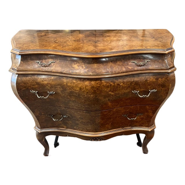 Vintage Bombay Style Burl Walnut Chest For Sale