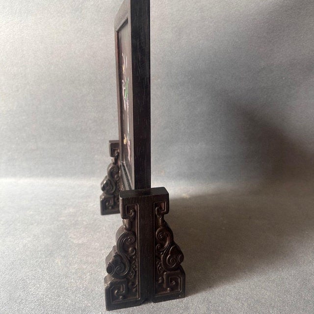 Vintage Chinese Rosewood Table Screen With Mother of Pearl "Antiques" Inlay For Sale In Los Angeles - Image 6 of 9