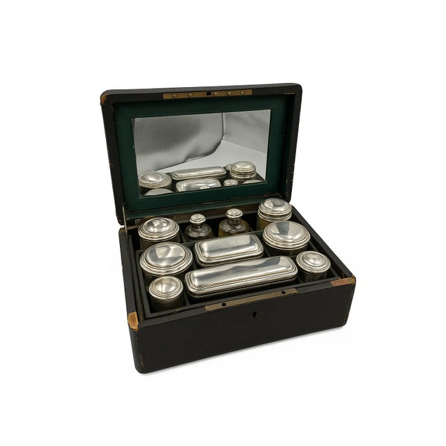 Victorian Victorian Travel Vanity & Grooming Case — 10 Silver-Plate Accessories, 1854 For Sale - Image 3 of 18