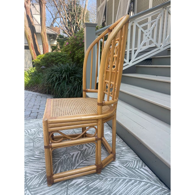 Late 20th Century Vintage Blonde Chinoiserie Coastal Bamboo Accent Chair For Sale - Image 4 of 9