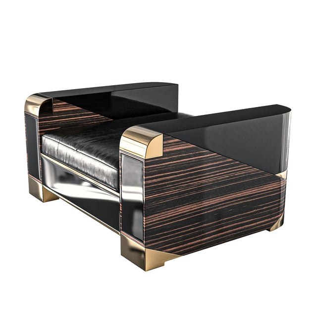 Art Deco "Semiretta" Ottoman With Bronze, Polished Ebony, Stainless Steel For Sale - Image 3 of 6