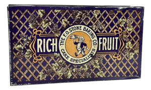 Vintage Fruit Cake Tin, F. O. Stone Baking Co. Advertisement