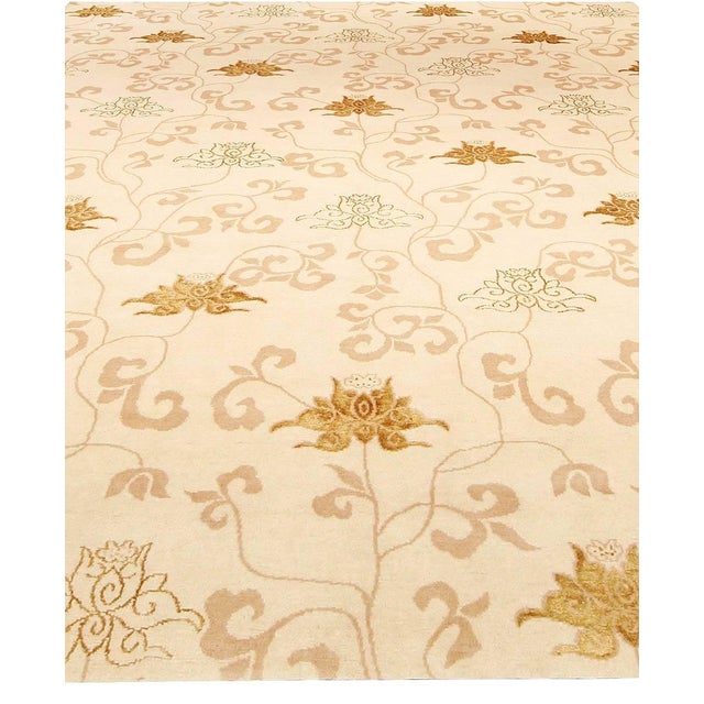Modern Contemporary Surface Subtly Floral Beige and Brown Silk Rug by Doris Leslie Blau For Sale - Image 3 of 7