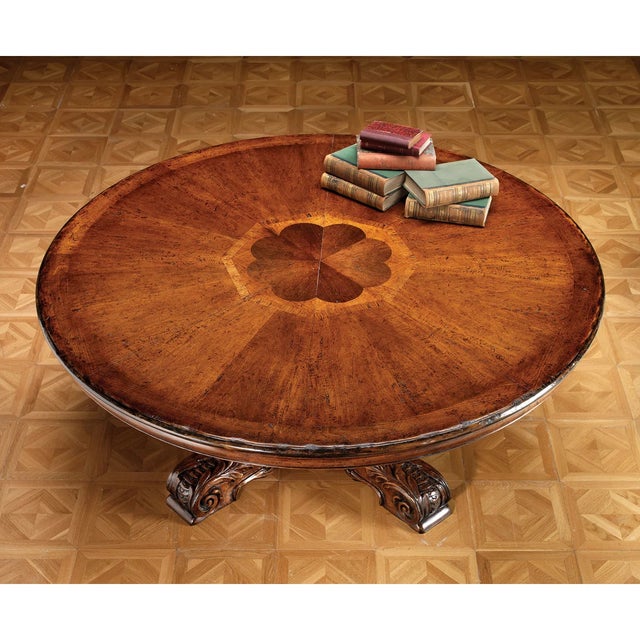 Rustic Italian Hand-Carved Round Dining Table With Inlaid Top For Sale - Image 3 of 3