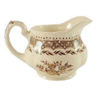 Antique Brown Transferware Pitcher Jug Circa 1890 For Sale