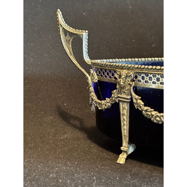 19th Century 19th C French Louis XVI Silver Jardinière Bowl W/ Blue Glass For Sale - Image 5 of 10