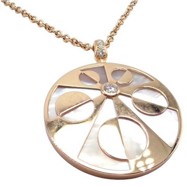 18k Rose Gold Diamond Mother Of Pearl Intarsio Pendant Necklace by Bulgari. Details: Metal: 18k Rose Gold Measurements:...
