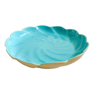 Large California Pottery Turquoise and Cream Circular Tray