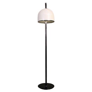 Italian Postmodern Black Metal Floor Lamp with White Metal Lampshade, 1980s For Sale