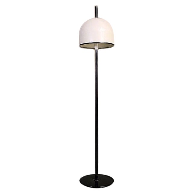 Italian Postmodern Black Metal Floor Lamp with White Metal Lampshade, 1980s For Sale