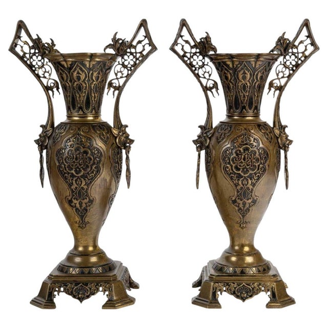 Antique Napoleon III Bronze Vases, 1800s, Ste of 2 For Sale - Image 9 of 9