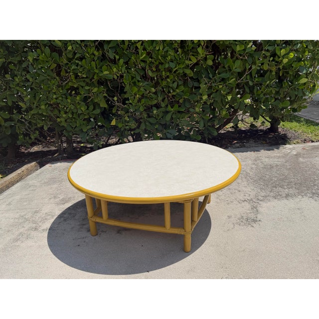Vintage 42” Round Bamboo Coffee Table in the Style of Ficks Reed For Sale In Naples, FL - Image 6 of 12