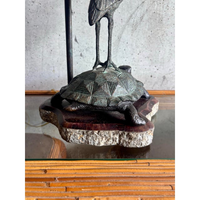Shell Vintage Maitland-Smith Bronze Heron Tortoise Tessellated Shell Table Lamp For Sale - Image 7 of 9