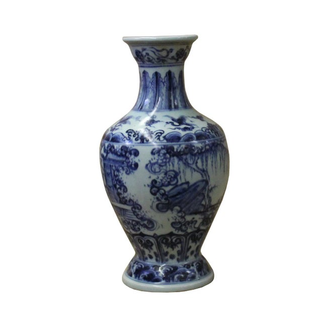 Ceramic Chinese Blue White Porcelain Precise House Yard Scenery Vase For Sale - Image 7 of 7