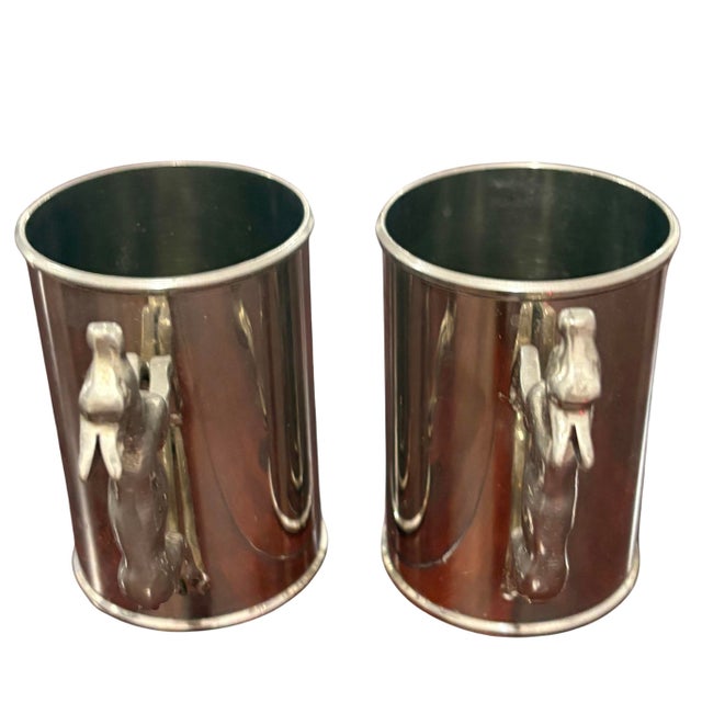 Italian Vintage Gucci Italy Silver-Tone Deer Handle Mugs - Pair For Sale - Image 3 of 10