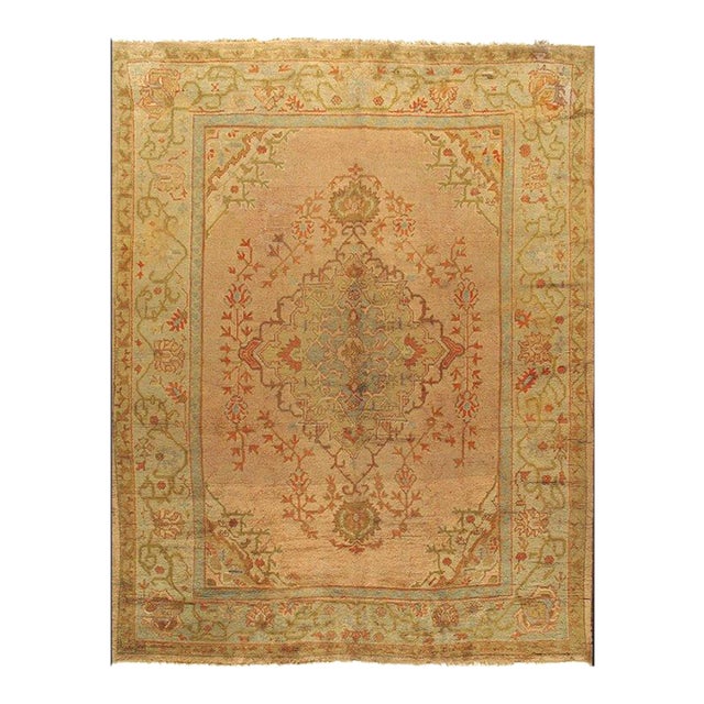 Antique Turkish Soft Peachy-Red Oushak Rug, 10' X 12'6 For Sale
