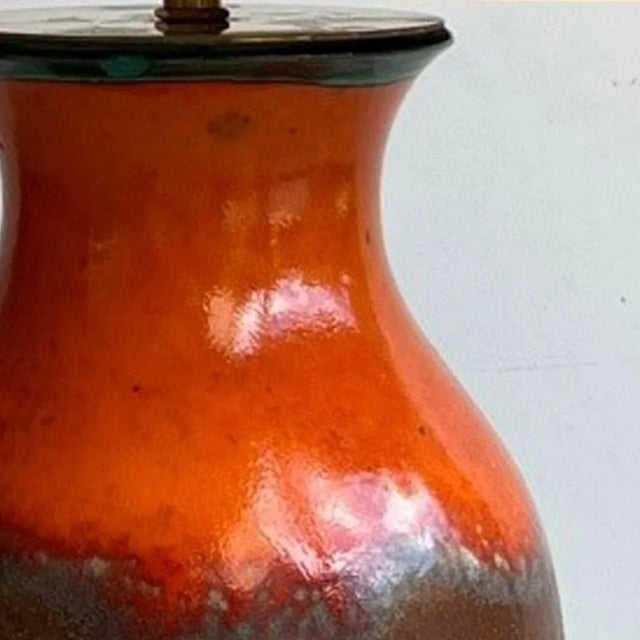 Gold Fat Lava Green Brown Orange Ceramic Table Lamp, West Germany, 1970 For Sale - Image 8 of 18