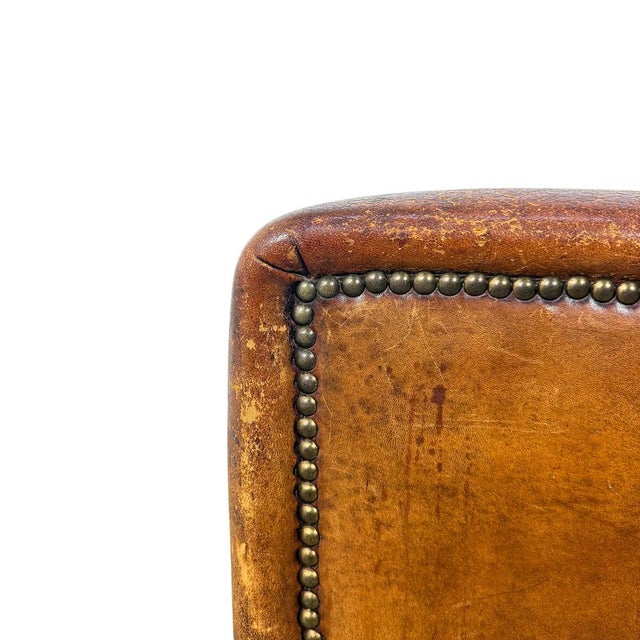 Antique French Moustache Cognac Leather Club Chair, 1920s For Sale - Image 6 of 13
