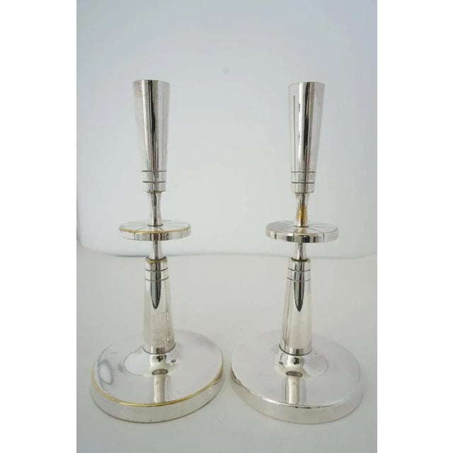 Mid-Century Modern Tommi Parzinger manufactured by Mueck-cary -- Silverplate Candlesticks - a Pair -- Candle Holders