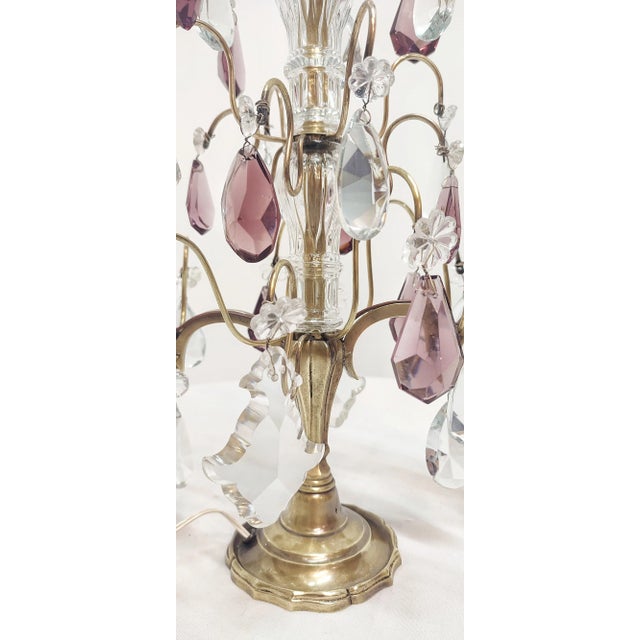 Metal Bronze & Crystal Table Lamp, France, 1940s For Sale - Image 7 of 17