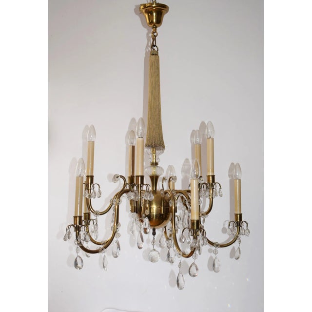 Excellently preserved ceiling lamp from the art deco period by j. & l. Lobmeyr. reduced construction made of brass, cut...
