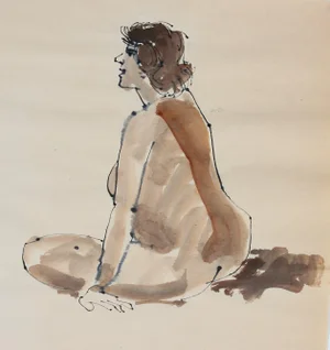 Warm Toned Seated Nude 1965 Ink & Watercolor