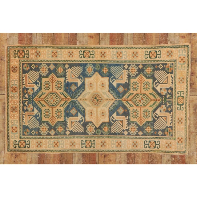 Cerulean Vintage Turkish Oushak Rug - 04'04 X 07'03 For Sale - Image 8 of 9