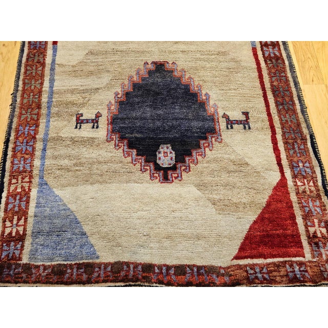 Vintage Persian Gabbeh Tribal Rug, Hand-Knotted Wool, Minimalist Diamond Design, Ivory & Gray, 4x7 For Sale - Image 10 of 15