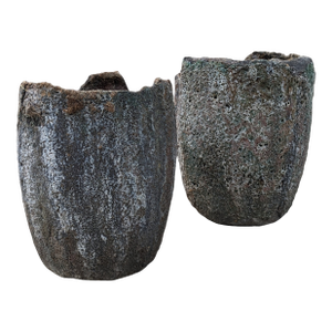 Pair of Vintage Patinated Industrial Crucible Planters, Rustic
