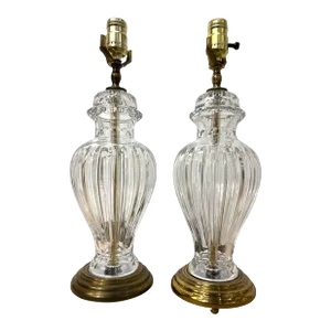 1940's French Cut Glass Table Lamps - a Pair