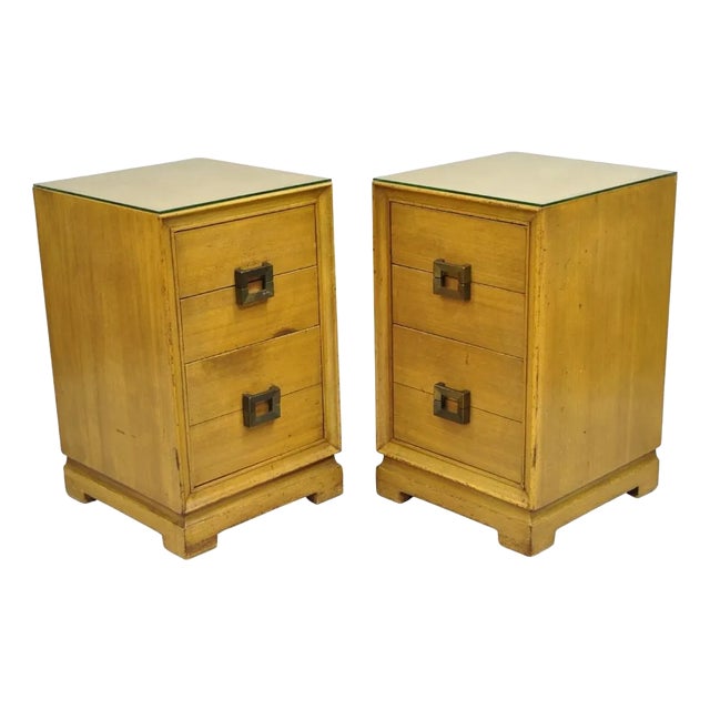 Mid Century Modern Mahogany James Mont Style Nightstands by Red Lion - A Pair For Sale