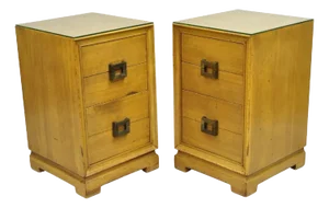 Mid Century Modern Mahogany James Mont Style Nightstands by Red Lion - A Pair