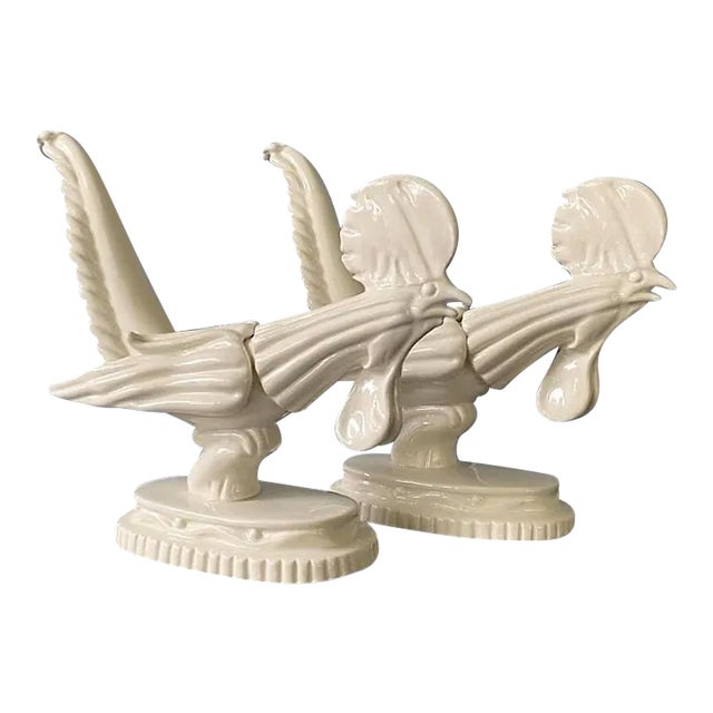 Pair of Early 20th Century Japanese White Glazed Rooster Figures For Sale