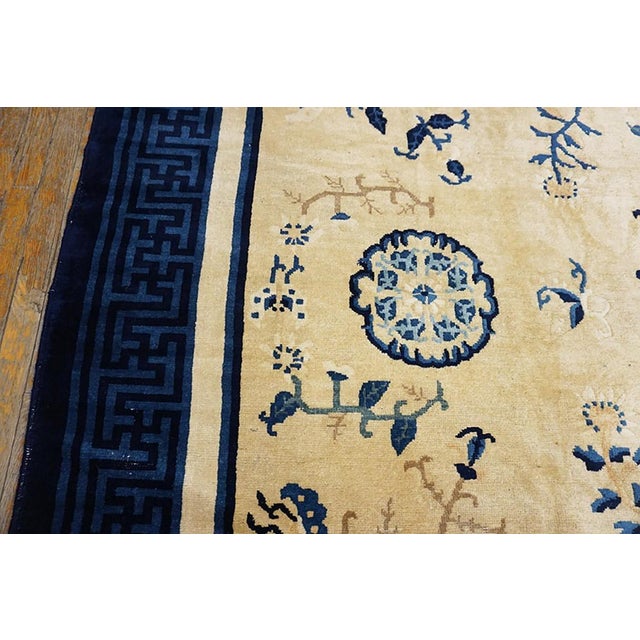 Textile 1900s Beige Ground Six Asymmetric Knots Chinoiserie Antique Chinese Peking Rug For Sale - Image 7 of 14