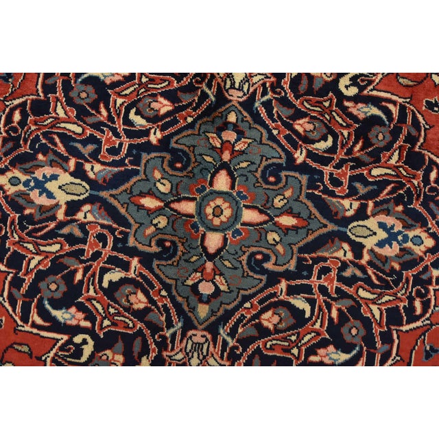 Textile Sarouk Rug 9’5” X 12’6” Red Wool Vintage Traditional Hand-Knotted Carpet For Sale - Image 7 of 13