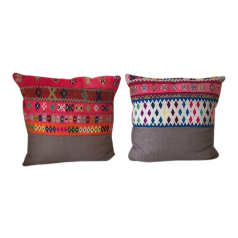 Vintage Peruvian Manta Fabric With Soft Alpaca Pillows A Pair