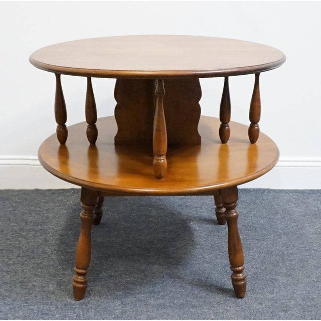 Wood Heywood Wakefield Solid Maple Early American Colonial 28" Tiered Round Drum Accent End Table 1476 - Cinnamon Finish For Sale - Image 7 of 11