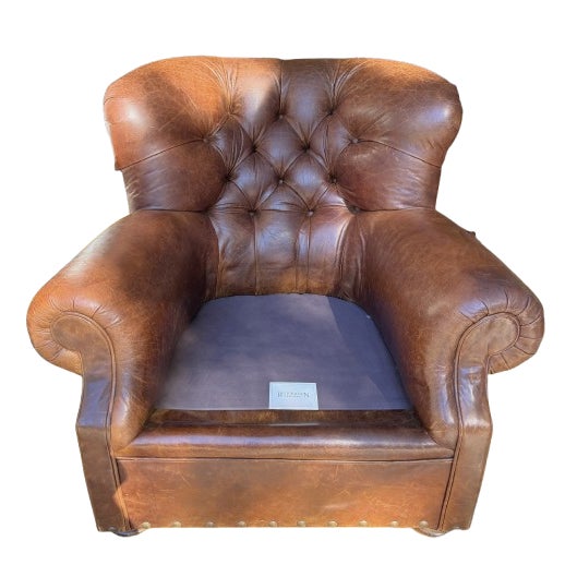 Restoration Hardware Churchill Leather Lounge Chair For Sale - Image 15 of 18