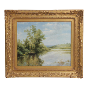 J. Bijou Artist Signed Lake Oil Painting on Canvas