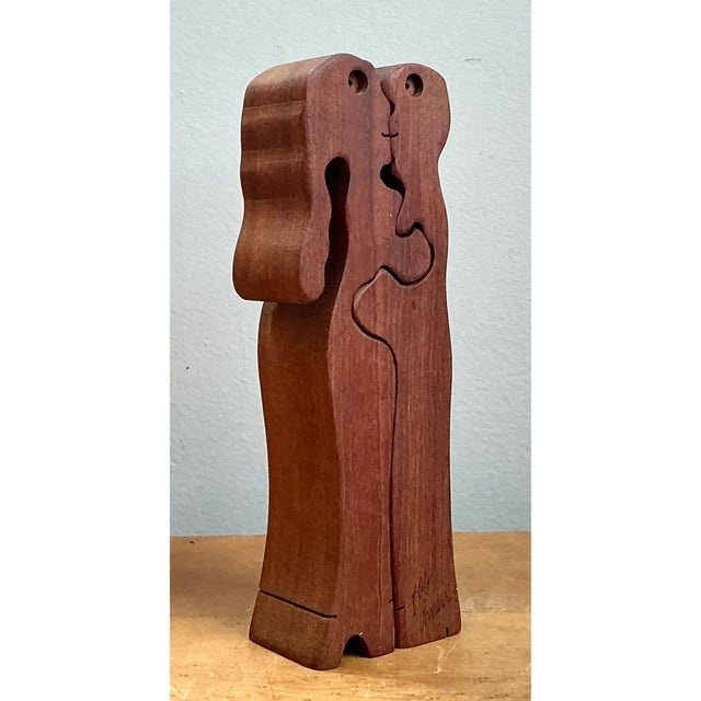 Vintage Abstract Lovers Wood Sculpture For Sale In West Palm - Image 6 of 12
