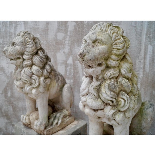 Proud Stone Cast French Sitting Lions, Set of 2 For Sale - Image 14 of 18