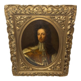 Early 18th Century — After Sir Godfrey Kneller Large Oil Portrait of King William III Wearing Royal State Robes With Order of the Garter For Sale