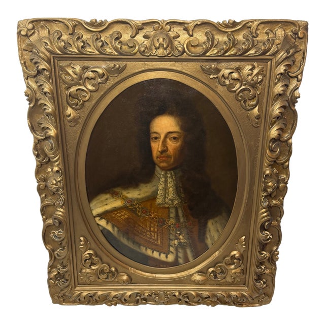 Early 18th Century — After Sir Godfrey Kneller Large Oil Portrait of King William III Wearing Royal State Robes With Order of the Garter For Sale