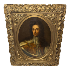 Early 18th Century — After Sir Godfrey Kneller Large Oil Portrait of King William III Wearing Royal State Robes With Order of the Garter