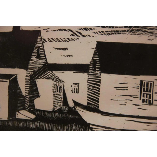 Mid 20th Century Boat With Houses Landscape Woodblock Print by Fitzgerald, Framed For Sale - Image 4 of 6