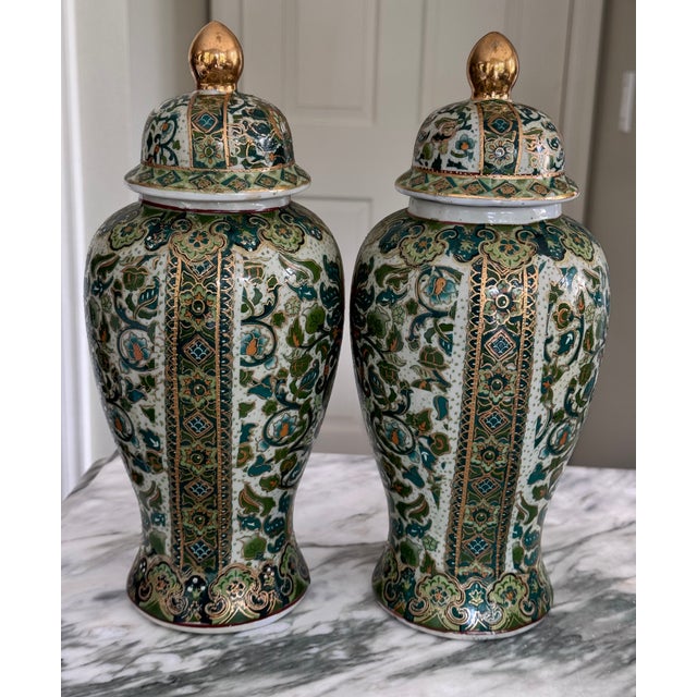 Mid-Century Aegean Blue & Green Chinoiserie Ginger Jars - A Pair For Sale - Image 9 of 16